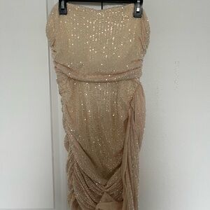 Lucy in the sky strapless gold sequin dress